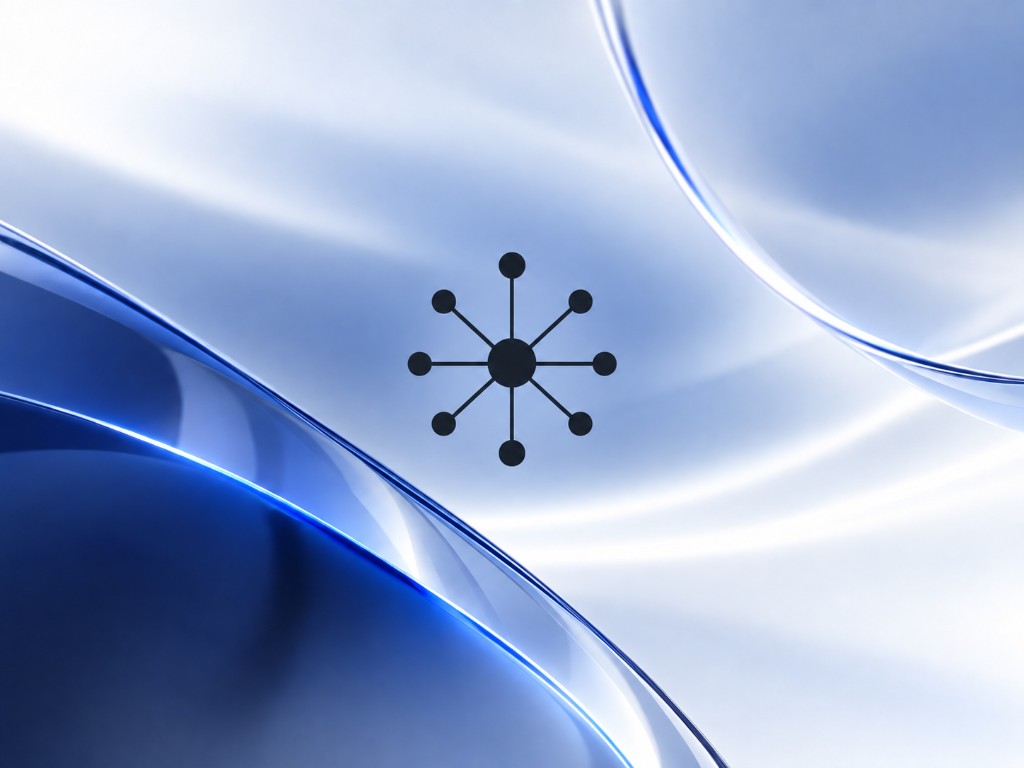 Hub-and-spoke network diagram over a blue glass surface